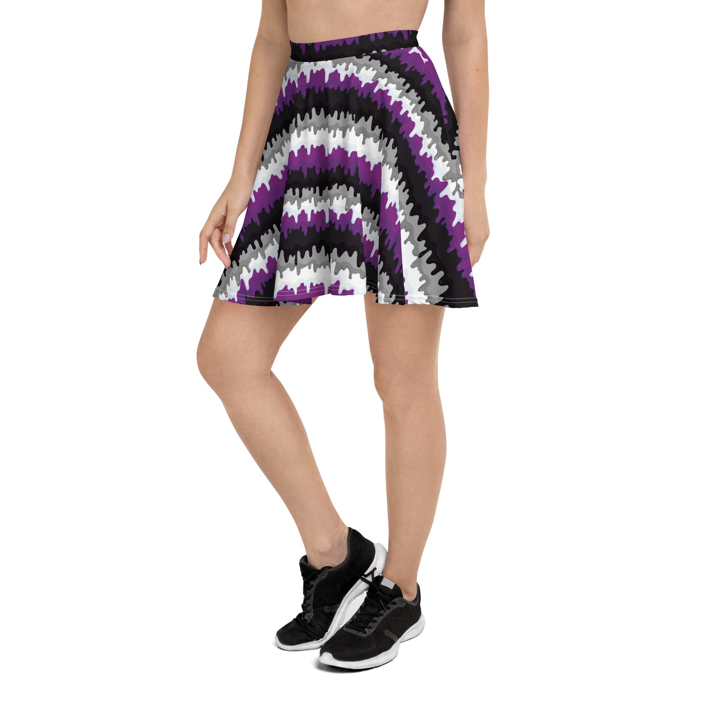 Asexual Pride Skater Skirt - LGBTQIA Black, Gray, Purple, and White Flag Flared Skirt - Parade Club Vacation Running