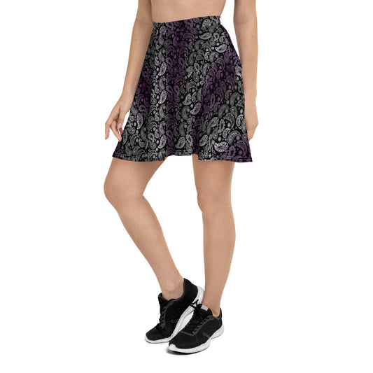 Asexual Pride Skater Skirt - LGBTQIA Black, Gray, Purple, and White Flag Flared Skirt - Parade Club Vacation Running