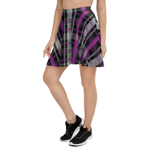 Asexual Pride Skater Skirt - LGBTQIA Black, Gray, Purple, and White Flag Flared Skirt - Parade Club Vacation Running