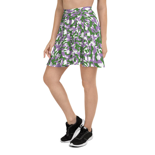 Gender Queer Pride Skater Skirt - LGBTQIA Purple, White, Green Flag Flared Skirt - Parade Club Vacation Running