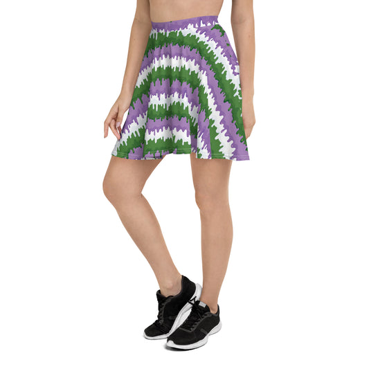 Gender Queer Pride Skater Skirt - LGBTQIA Purple, White, Green Flag Flared Skirt - Parade Club Vacation Running