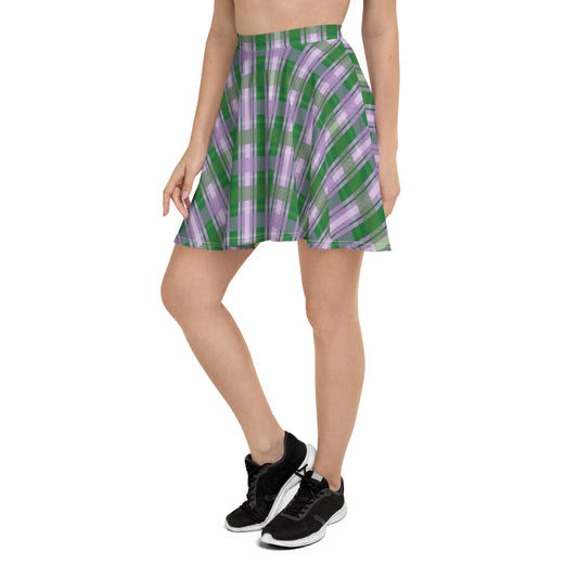 Gender Queer Pride Skater Skirt - LGBTQIA Purple, White, Green Flag Flared Skirt - Parade Club Vacation Running