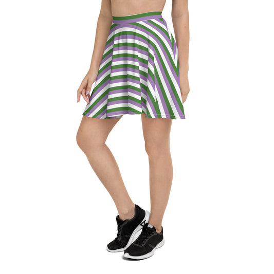 Gender Queer Pride Skater Skirt - LGBTQIA Purple, White, Green Flag Flared Skirt - Parade Club Vacation Running