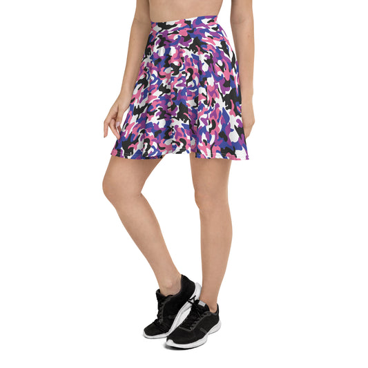 Genderfluid Pride Skater Skirt - LGBTQIA Pink, White, Purple, Black, Blue Flag Flared Skirt - Parade Club Vacation Running