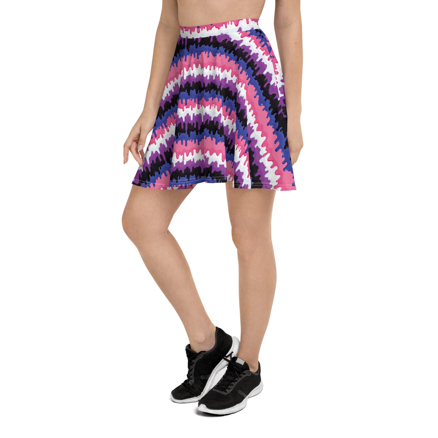 Genderfluid Pride Skater Skirt - LGBTQIA Pink, White, Purple, Black, Blue Flag Flared Skirt - Parade Club Vacation Running