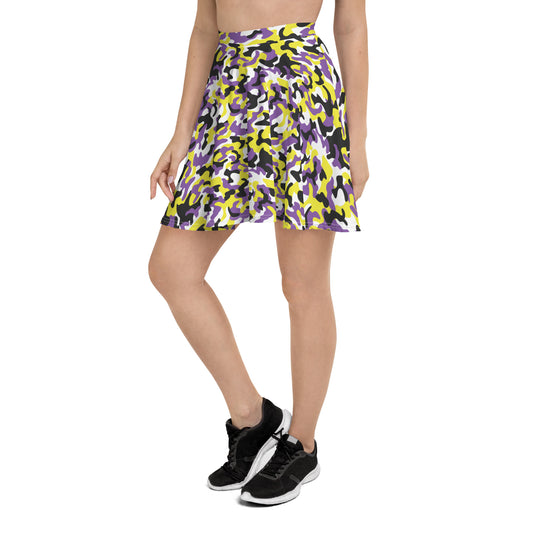 Non Binary Pride Skater Skirt - LGBTQIA Yellow, Purple, White, Black Flag Flared Skirt - Parade Club Vacation Running