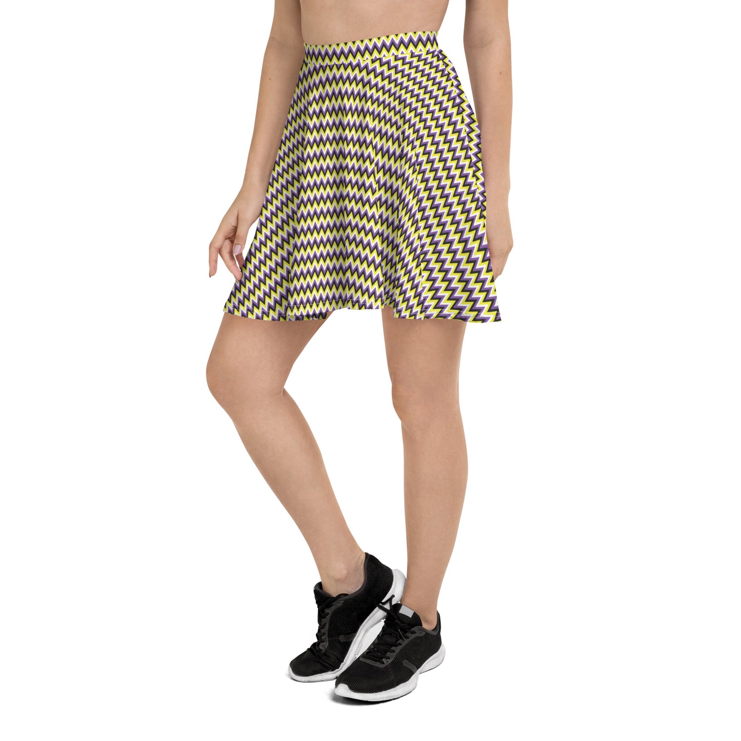 Non Binary Pride Skater Skirt - LGBTQIA Yellow, Purple, White, Black Flag Flared Skirt - Parade Club Vacation Running