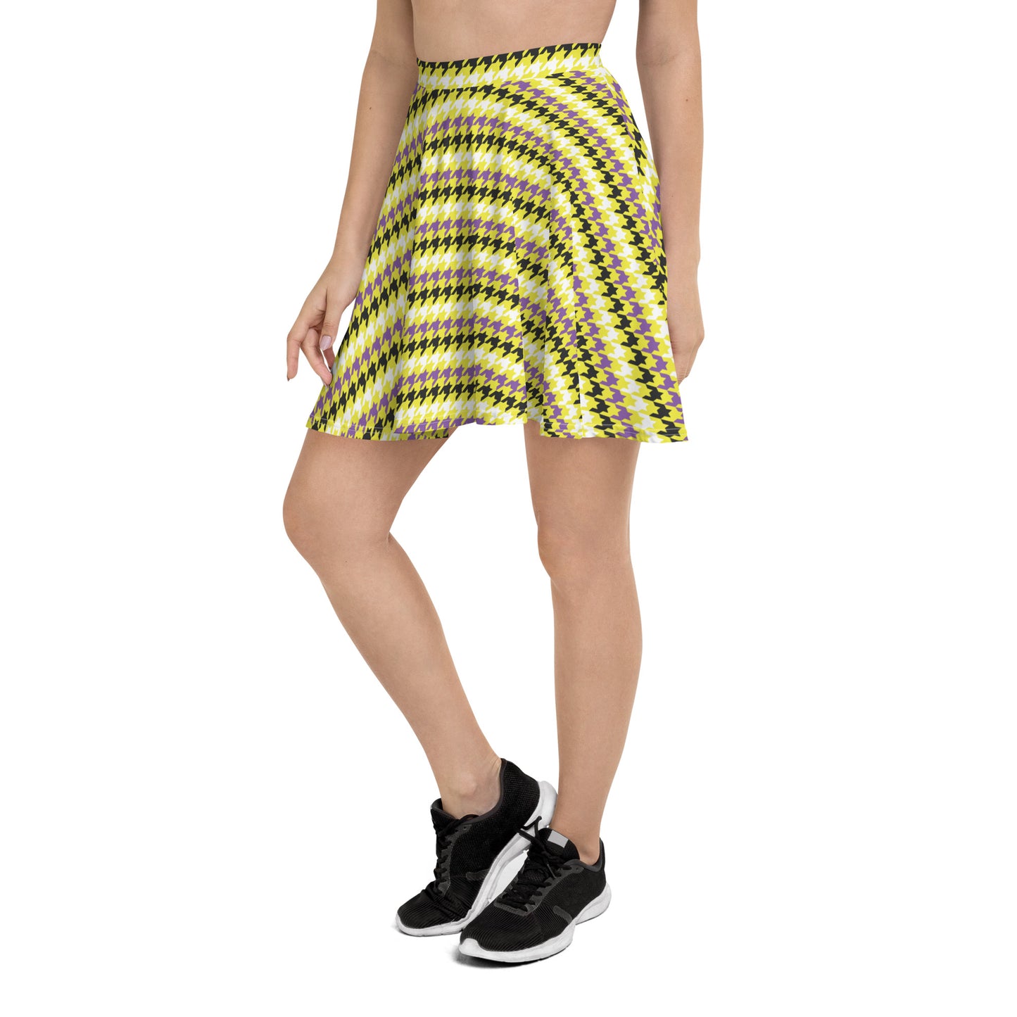 Non Binary Pride Skater Skirt - LGBTQIA Yellow, Purple, White, Black Flag Flared Skirt - Parade Club Vacation Running