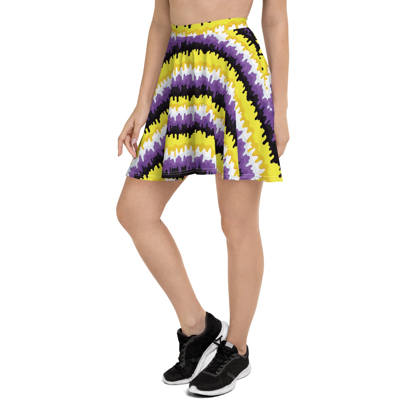 Non Binary Pride Skater Skirt - LGBTQIA Yellow, Purple, White, Black Flag Flared Skirt - Parade Club Vacation Running