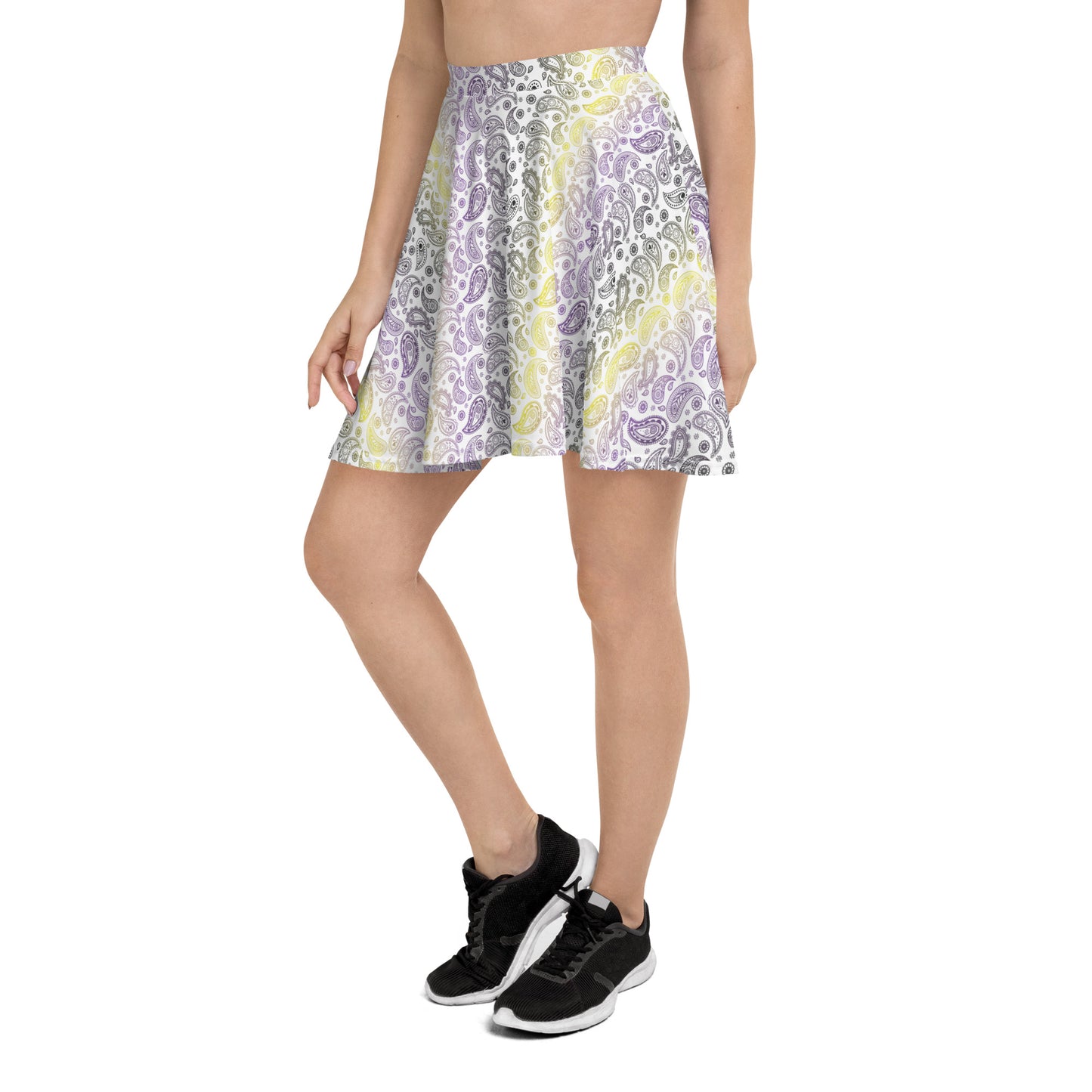 Non Binary Pride Skater Skirt - LGBTQIA Yellow, Purple, White, Black Flag Flared Skirt - Parade Club Vacation Running