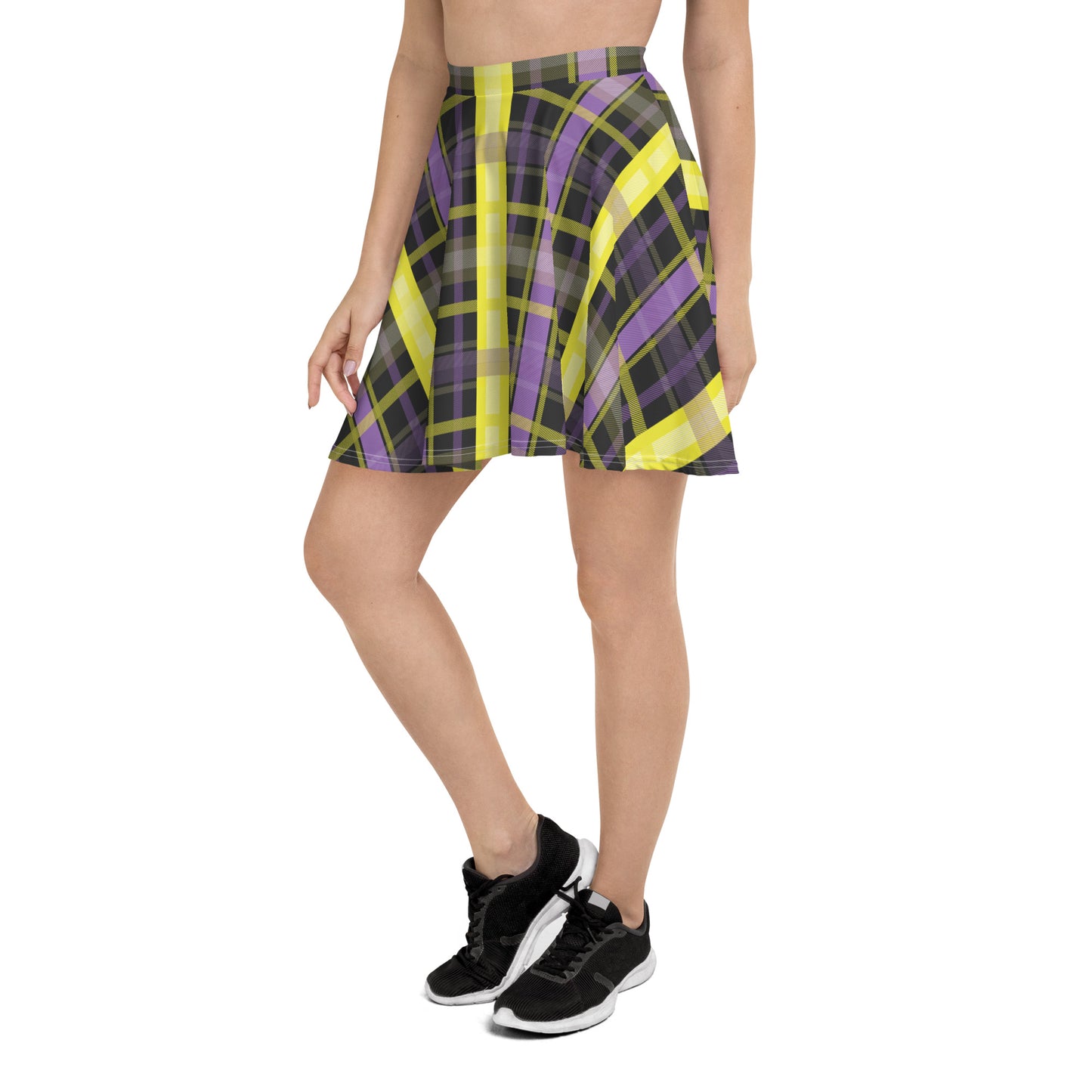 Non Binary Pride Skater Skirt - LGBTQIA Yellow, Purple, White, Black Flag Flared Skirt - Parade Club Vacation Running