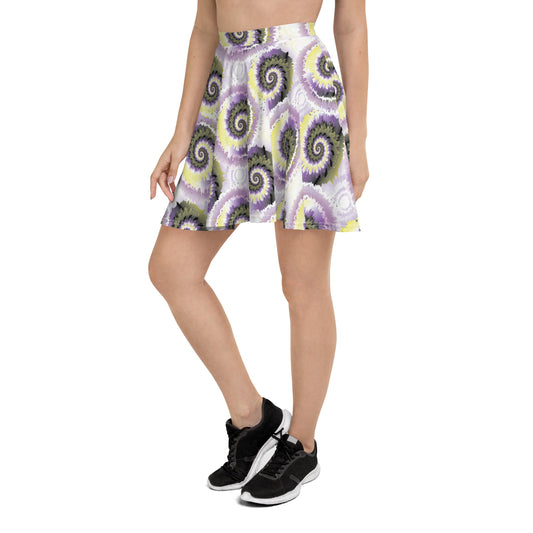 Non Binary Pride Skater Skirt - LGBTQIA Yellow, Purple, White, Black Flag Flared Skirt - Parade Club Vacation Running