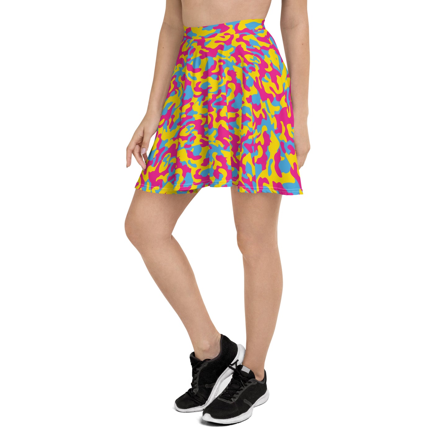 Pansexual Pride Skater Skirt - LGBTQIA Pink, Blue, Yellow Flag Flared Skirt - Parade Club Vacation Running