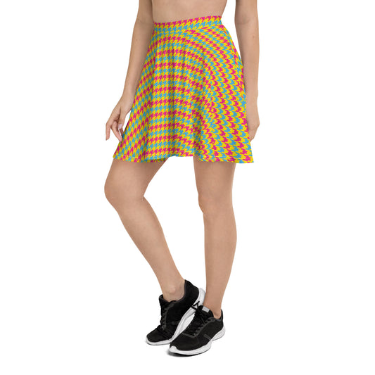 Pansexual Pride Skater Skirt - LGBTQIA Pink, Blue, Yellow Flag Flared Skirt - Parade Club Vacation Running