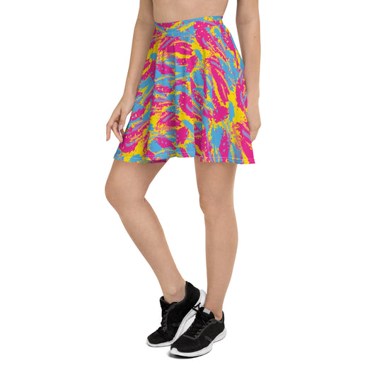 Pansexual Pride Skater Skirt - LGBTQIA Pink, Blue, Yellow Flag Flared Skirt - Parade Club Vacation Running