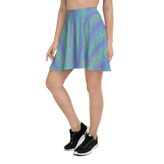 Pansexual Pride Skater Skirt - LGBTQIA Pink, Blue, Yellow Flag Flared Skirt - Parade Club Vacation Running