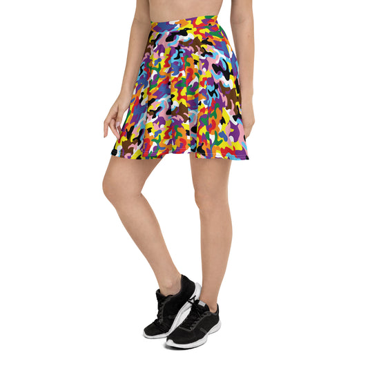 Progress Pride Pride Skater Skirt - LGBTQIA Red, Orange, Yellow, Green, Rainbow, Purple, Black, Pink and White Flag Flared Skirt - Parade Club Vacation Running