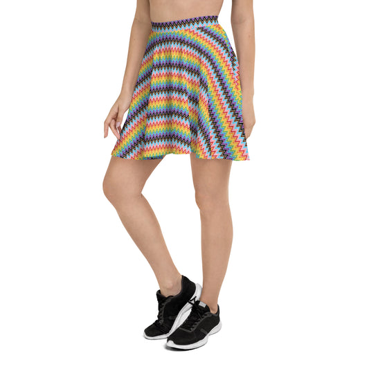 Progress Pride Pride Skater Skirt - LGBTQIA Red, Orange, Yellow, Green, Rainbow, Purple, Black, Pink and White Flag Flared Skirt - Parade Club Vacation Running