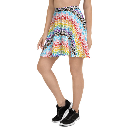 Progress Pride Pride Skater Skirt - LGBTQIA Red, Orange, Yellow, Green, Rainbow, Purple, Black, Pink and White Flag Flared Skirt - Parade Club Vacation Running