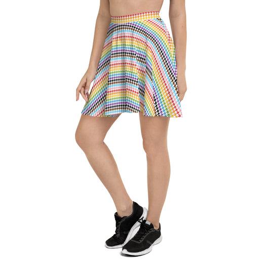 Progress Pride Pride Skater Skirt - LGBTQIA Red, Orange, Yellow, Green, Rainbow, Purple, Black, Pink and White Flag Flared Skirt - Parade Club Vacation Running