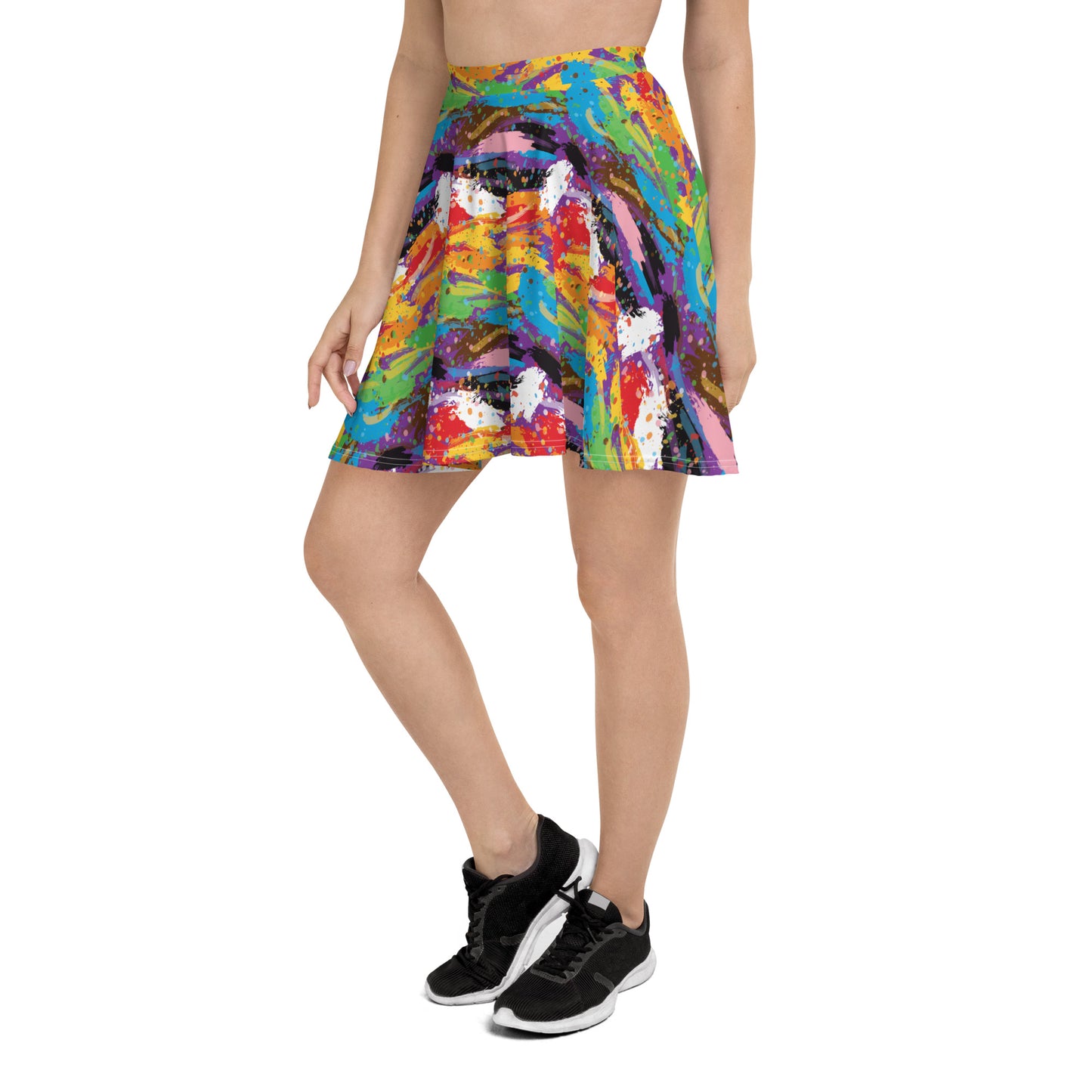 Progress Pride Pride Skater Skirt - LGBTQIA Red, Orange, Yellow, Green, Rainbow, Purple, Black, Pink and White Flag Flared Skirt - Parade Club Vacation Running