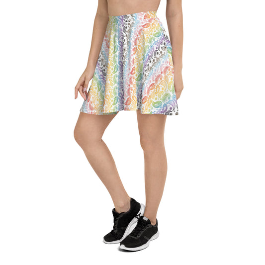 Progress Pride Pride Skater Skirt - LGBTQIA Red, Orange, Yellow, Green, Rainbow, Purple, Black, Pink and White Flag Flared Skirt - Parade Club Vacation Running