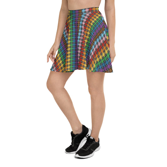 Progress Pride Pride Skater Skirt - LGBTQIA Red, Orange, Yellow, Green, Rainbow, Purple, Black, Pink and White Flag Flared Skirt - Parade Club Vacation Running