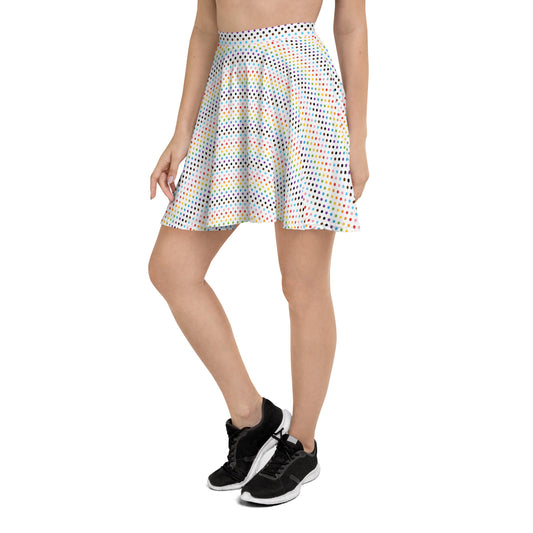 Progress Pride Pride Skater Skirt - LGBTQIA Red, Orange, Yellow, Green, Rainbow, Purple, Black, Pink and White Flag Flared Skirt - Parade Club Vacation Running