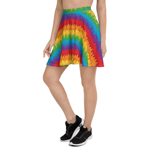 Rainbow Pride Skater Skirt - LGBTQIA Red, Orange, Yellow, Green, Blue, Indigo, and Viole Flag Flared Skirt - Parade Club Vacation Running