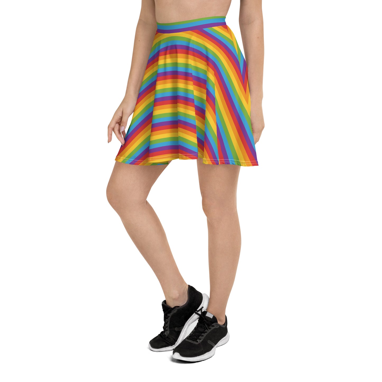 Rainbow Pride Skater Skirt - LGBTQIA Red, Orange, Yellow, Green, Blue, Indigo, and Viole Flag Flared Skirt - Parade Club Vacation Running