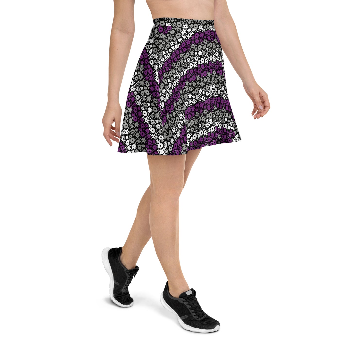 Asexual Pride Skater Skirt - LGBTQIA Black, Gray, Purple, and White Flag Flared Skirt - Parade Club Vacation Running