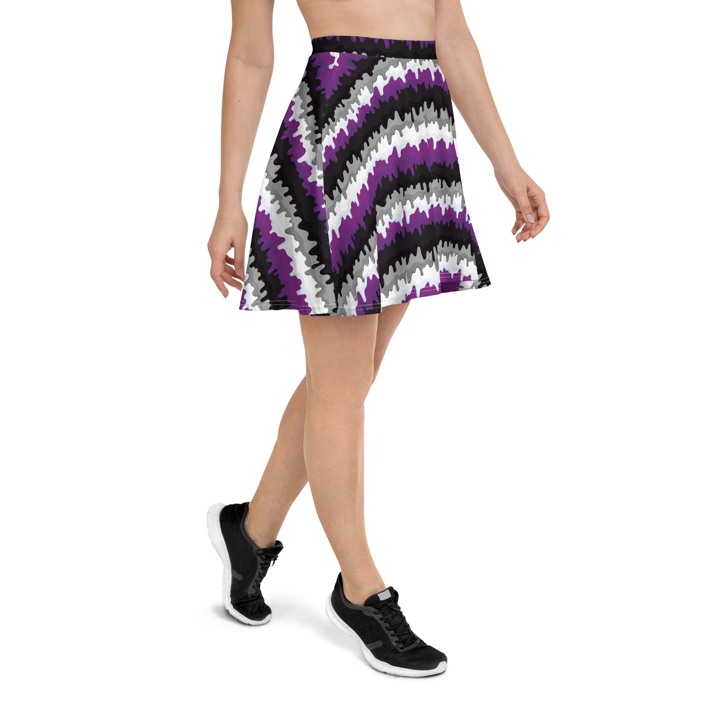 Asexual Pride Skater Skirt - LGBTQIA Black, Gray, Purple, and White Flag Flared Skirt - Parade Club Vacation Running