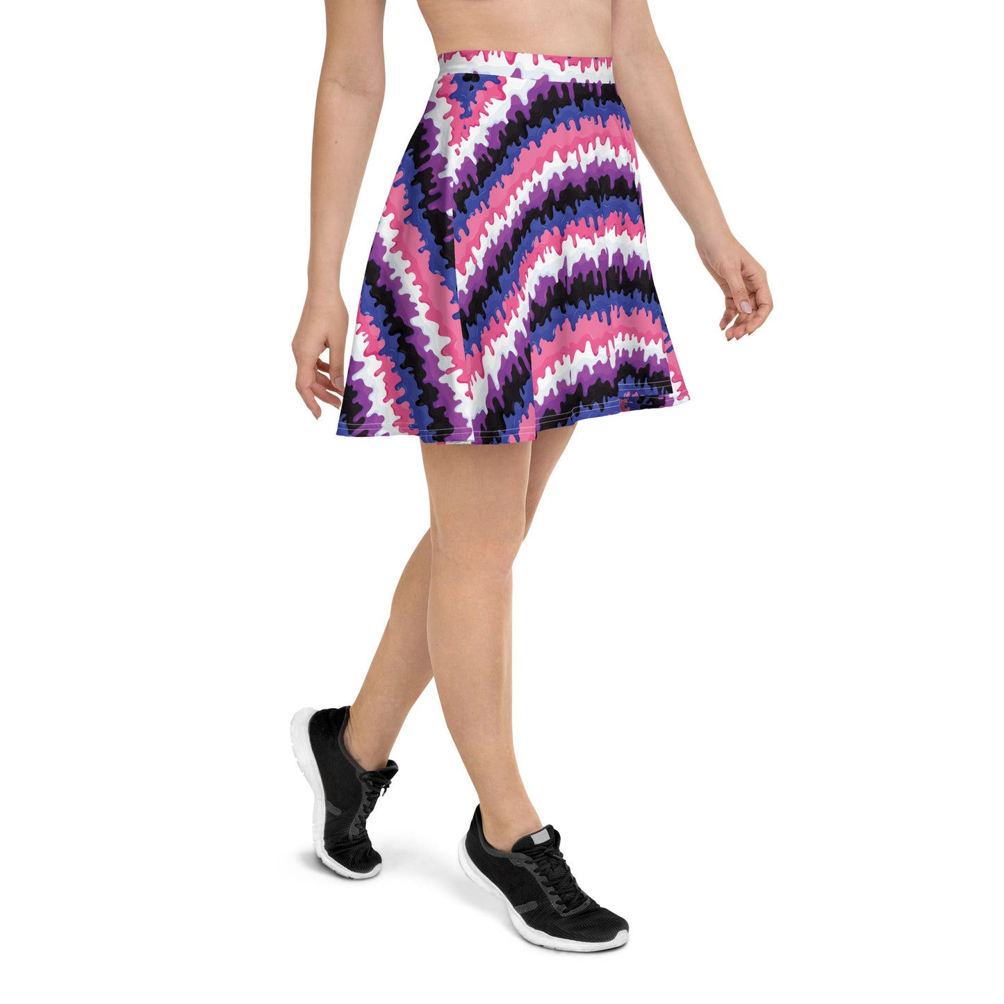 Genderfluid Pride Skater Skirt - LGBTQIA Pink, White, Purple, Black, Blue Flag Flared Skirt - Parade Club Vacation Running