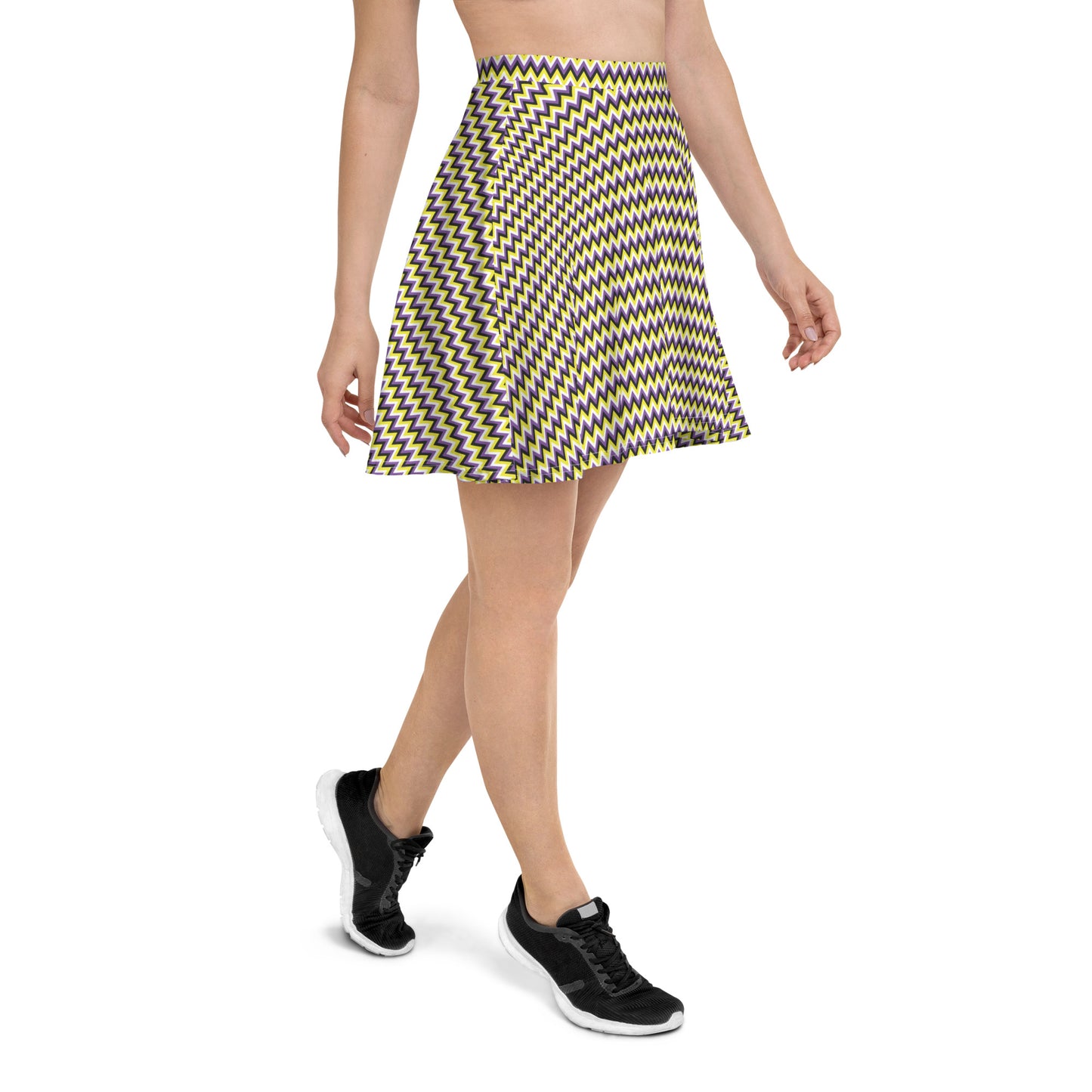 Non Binary Pride Skater Skirt - LGBTQIA Yellow, Purple, White, Black Flag Flared Skirt - Parade Club Vacation Running