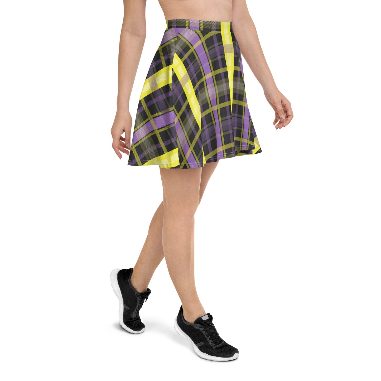 Non Binary Pride Skater Skirt - LGBTQIA Yellow, Purple, White, Black Flag Flared Skirt - Parade Club Vacation Running