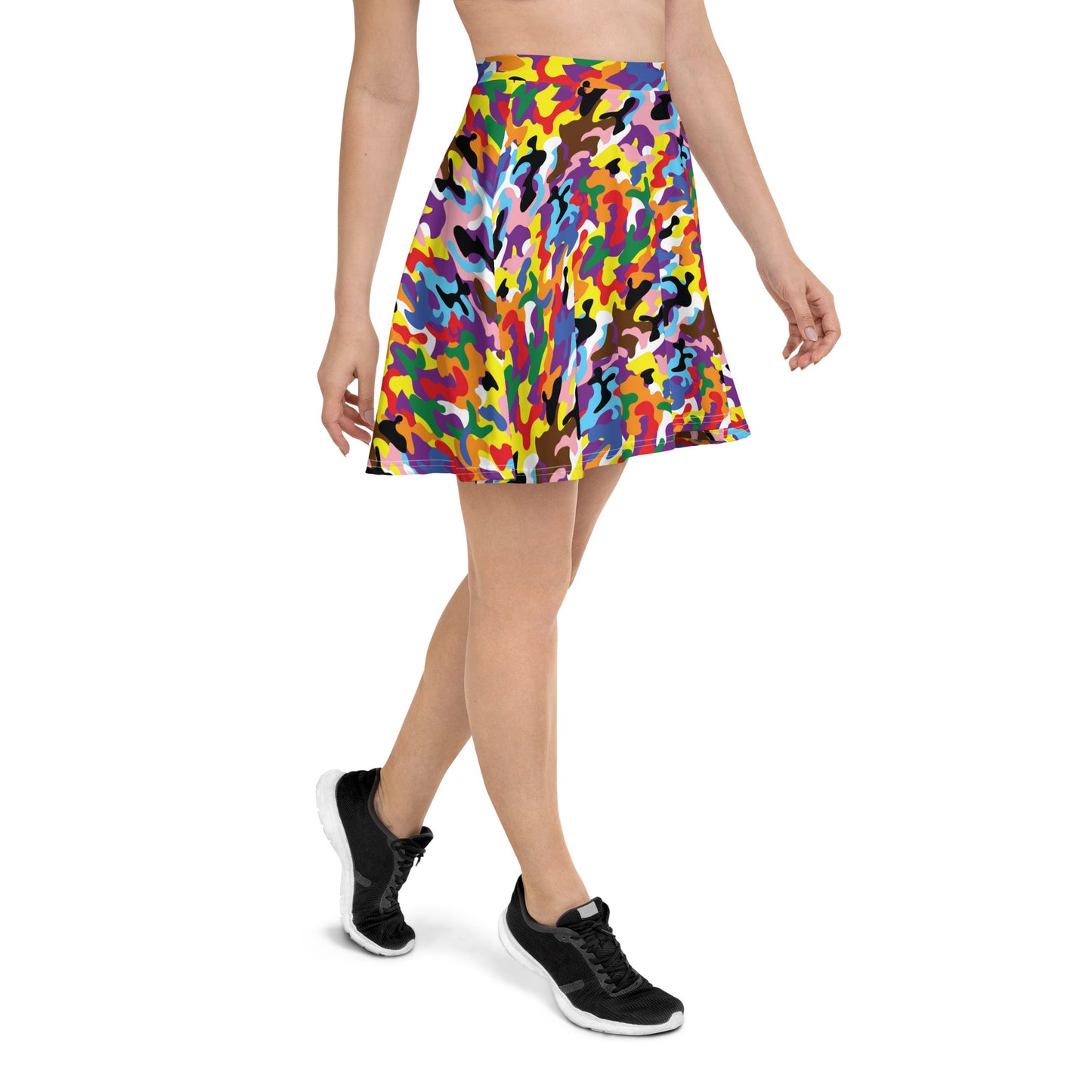 Progress Pride Pride Skater Skirt - LGBTQIA Red, Orange, Yellow, Green, Rainbow, Purple, Black, Pink and White Flag Flared Skirt - Parade Club Vacation Running