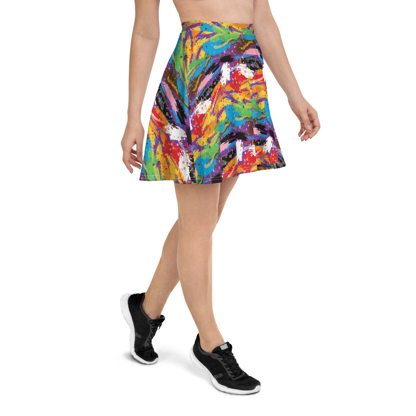 Progress Pride Pride Skater Skirt - LGBTQIA Red, Orange, Yellow, Green, Rainbow, Purple, Black, Pink and White Flag Flared Skirt - Parade Club Vacation Running