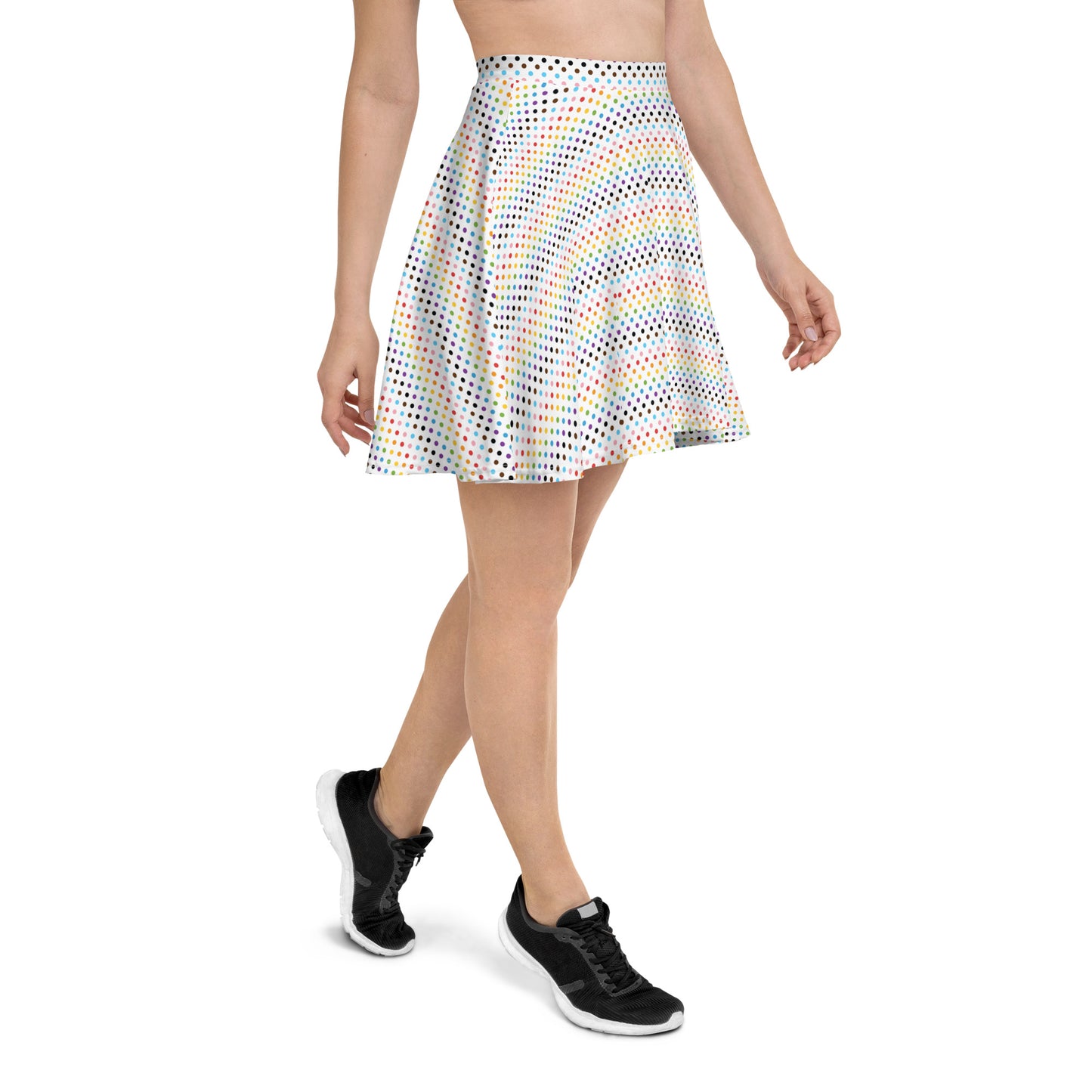 Progress Pride Pride Skater Skirt - LGBTQIA Red, Orange, Yellow, Green, Rainbow, Purple, Black, Pink and White Flag Flared Skirt - Parade Club Vacation Running