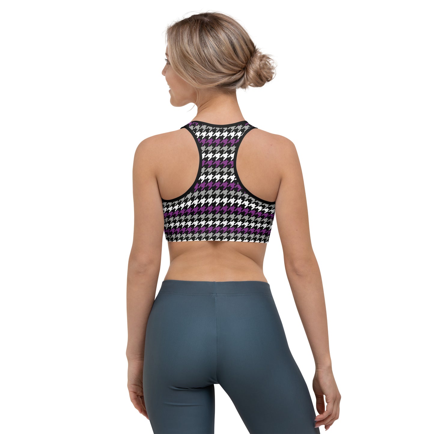 Asexual Pride Sports Bra - LGBTQIA Black, Gray, Purple, and White Flag Activewear - Parade Club Running