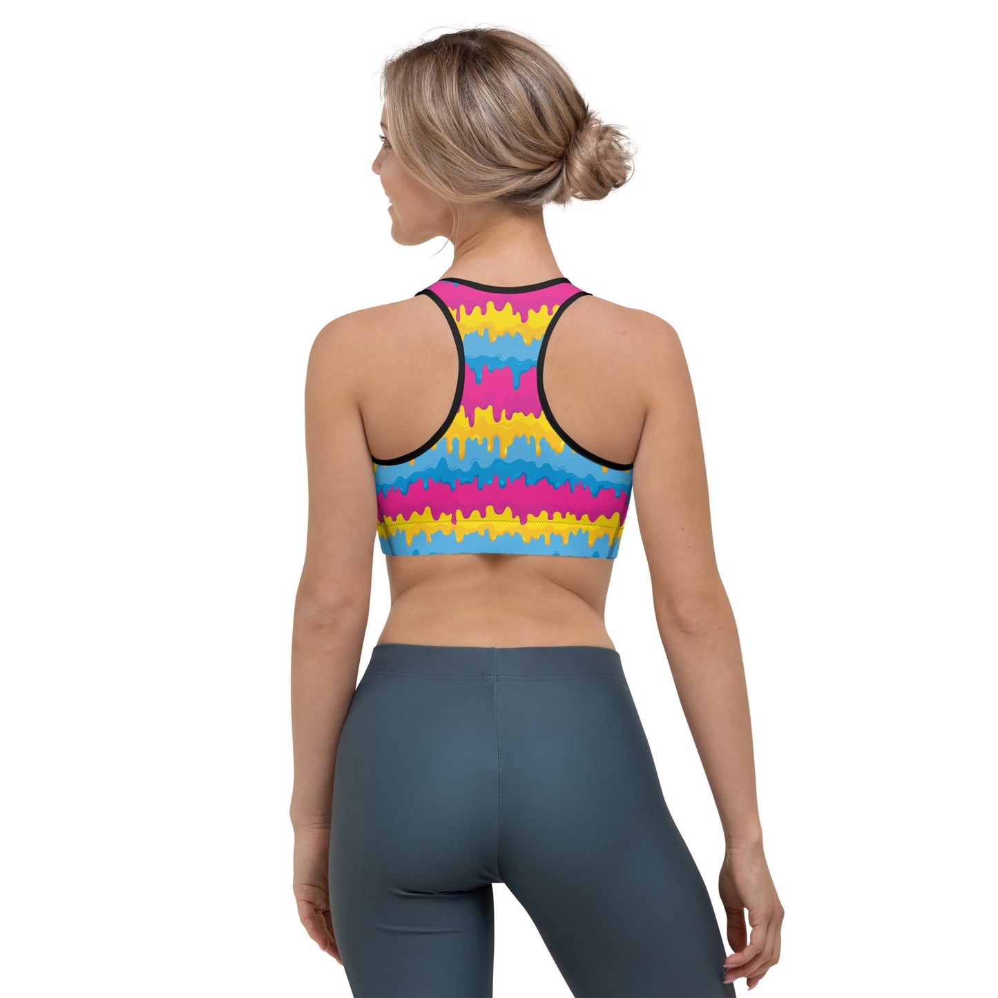 Pansexual Pride Sports Bra - LGBTQIA Pink, Blue, Yellow  Flag Activewear - Parade Club Running