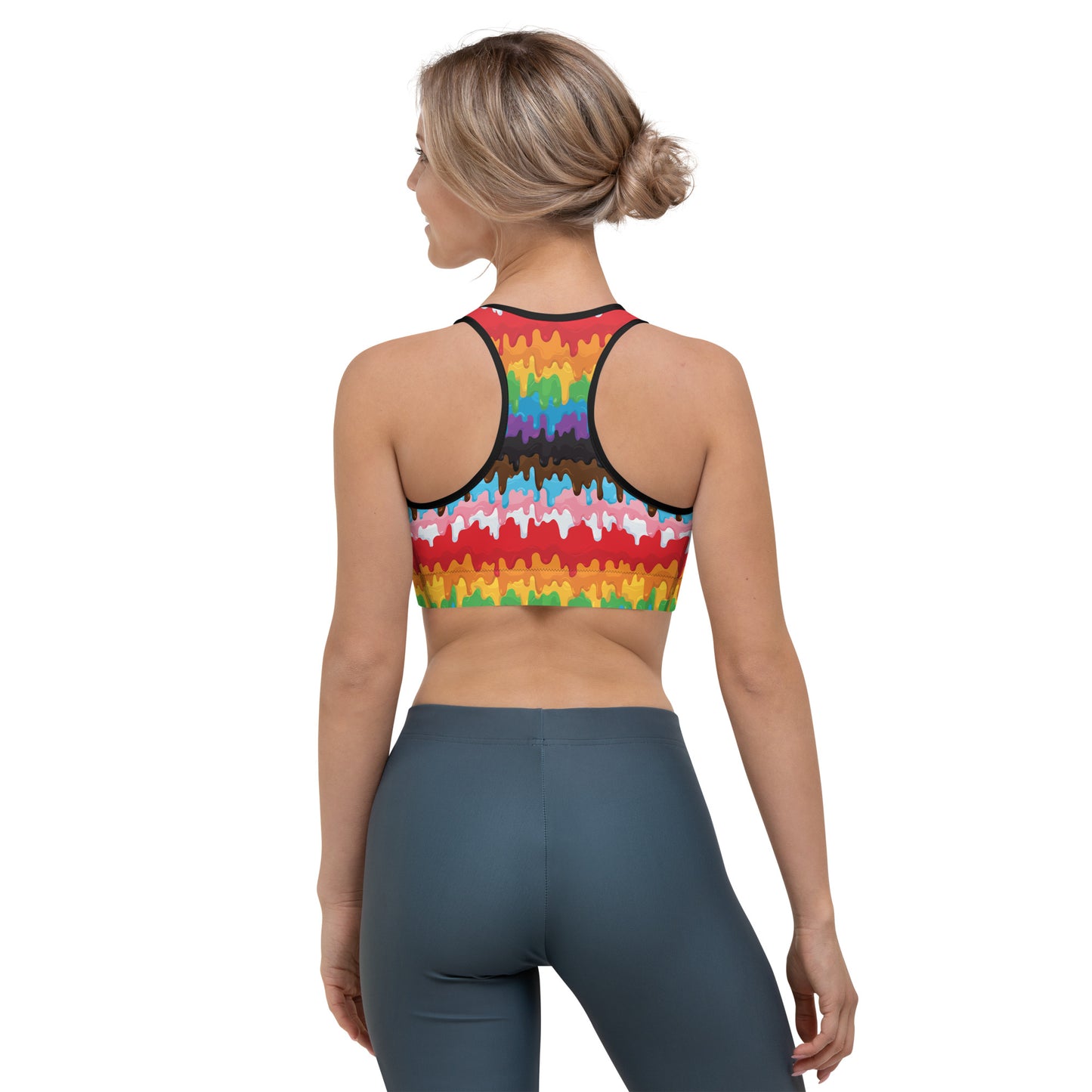 Progress Pride Pride Sports Bra - LGBTQIA Red, Orange, Yellow, Green, Rainbow, Purple, Black, Pink and White Flag Activewear - Parade Club Running