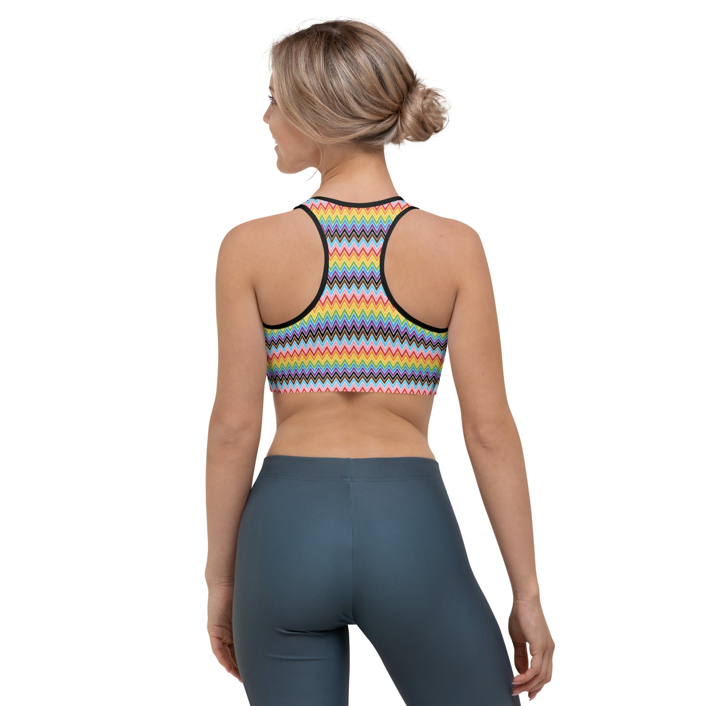 Progress Pride Pride Sports Bra - LGBTQIA Red, Orange, Yellow, Green, Rainbow, Purple, Black, Pink and White Flag Activewear - Parade Club Running