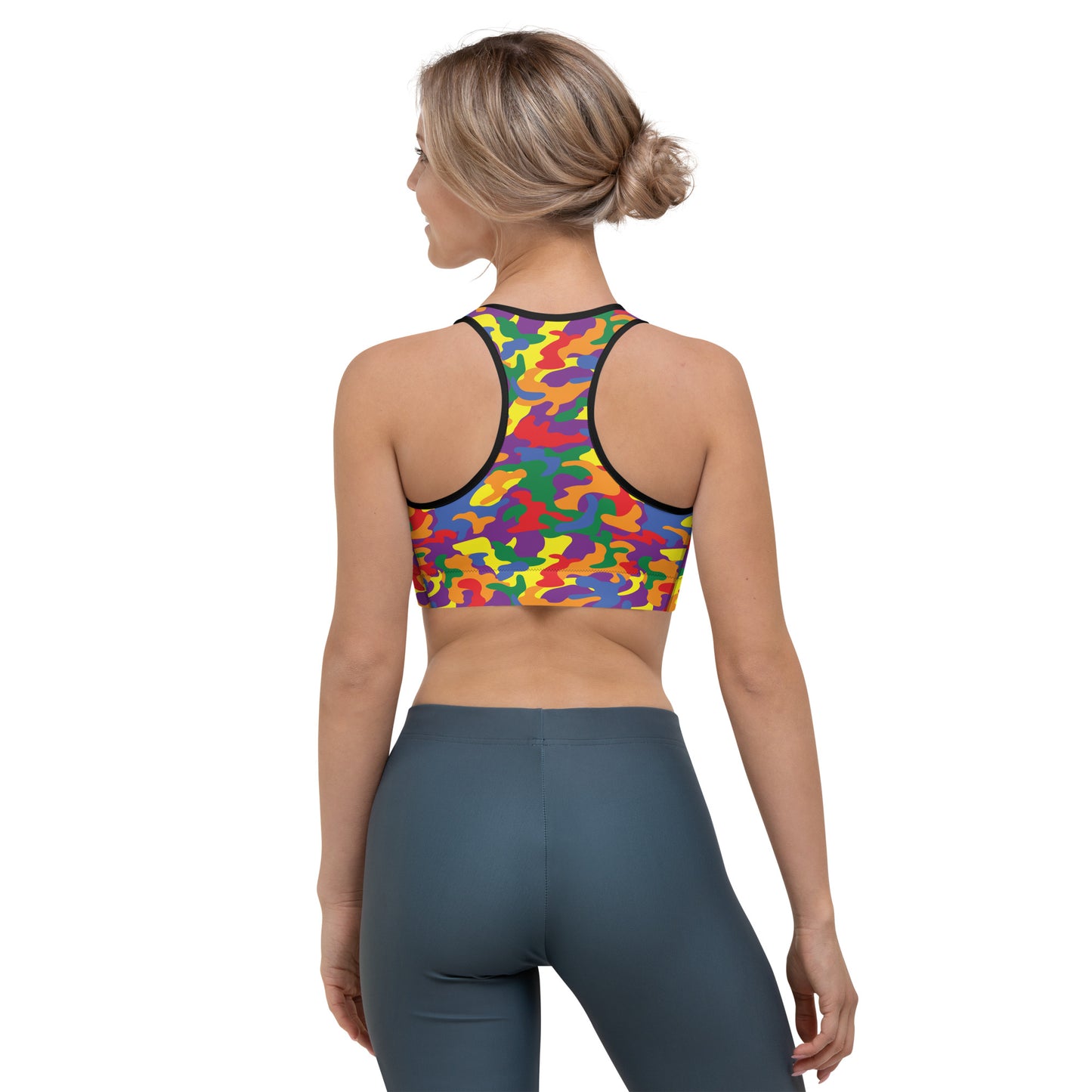 Rainbow Pride Sports Bra - LGBTQIA Red, Orange, Yellow, Green, Blue, Indigo, and Viole Flag Activewear - Parade Club Running