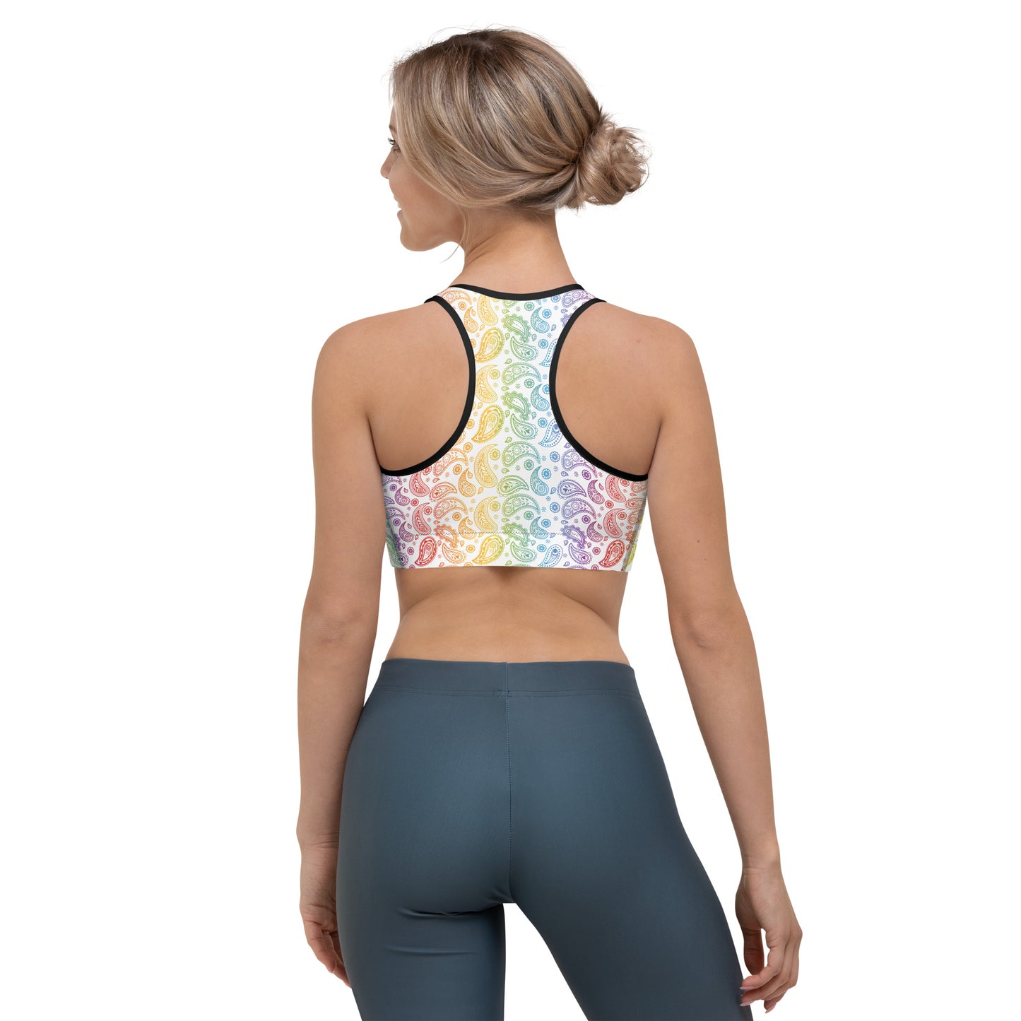 Rainbow Pride Sports Bra - LGBTQIA Red, Orange, Yellow, Green, Blue, Indigo, and Viole Flag Activewear - Parade Club Running