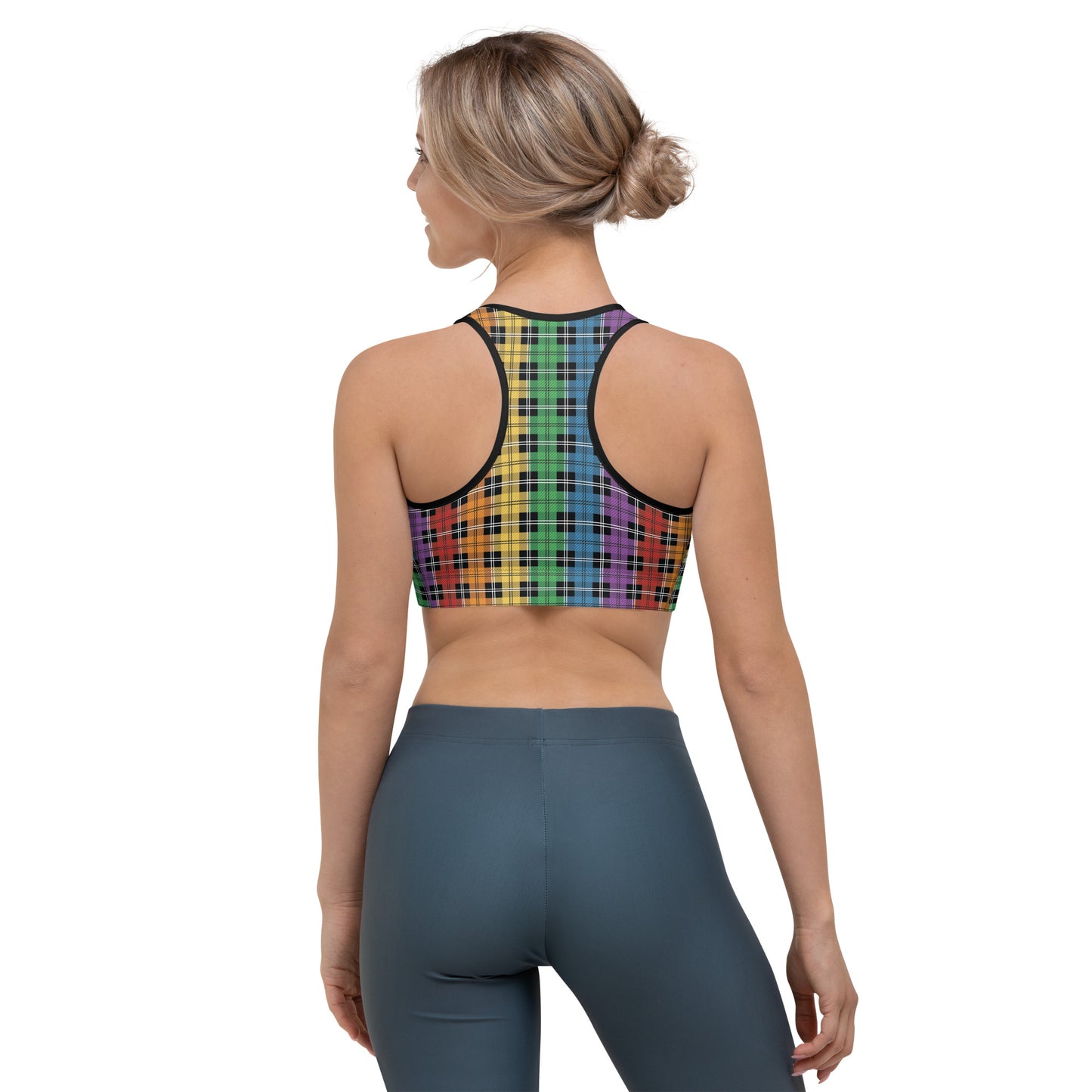 Rainbow Pride Sports Bra - LGBTQIA Red, Orange, Yellow, Green, Blue, Indigo, and Viole Flag Activewear - Parade Club Running