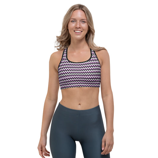 Asexual Pride Sports Bra - LGBTQIA Black, Gray, Purple, and White Flag Activewear - Parade Club Running