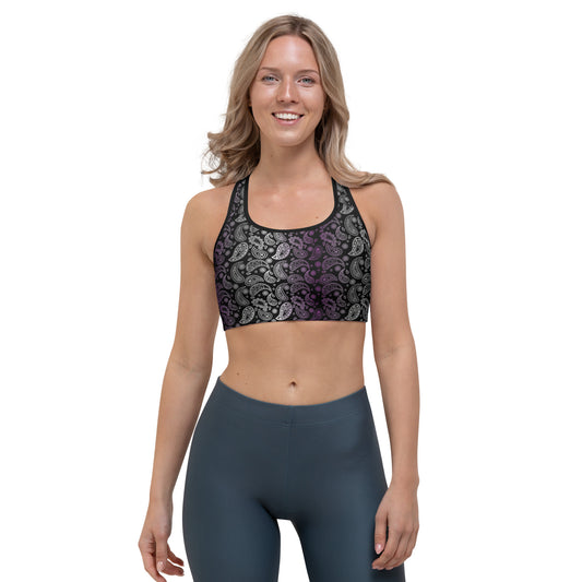 Asexual Pride Sports Bra - LGBTQIA Black, Gray, Purple, and White Flag Activewear - Parade Club Running