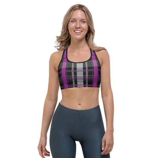 Asexual Pride Sports Bra - LGBTQIA Black, Gray, Purple, and White Flag Activewear - Parade Club Running