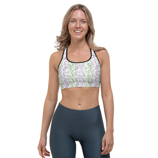 Gender Queer Pride Sports Bra - LGBTQIA Purple, White, Green Flag Activewear - Parade Club Running