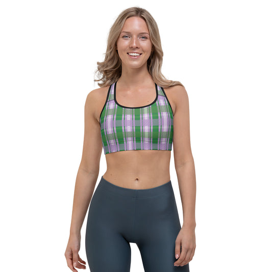 Gender Queer Pride Sports Bra - LGBTQIA Purple, White, Green Flag Activewear - Parade Club Running